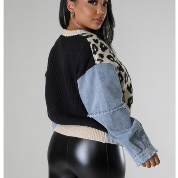 Denim Distressed Sweater - Picture 2 of 2